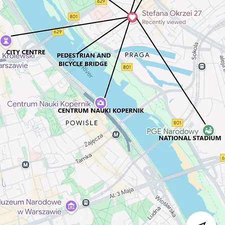 Okrzei - Center Via Pedestrian Bridge Apartmán Varšava